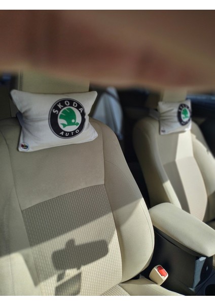 Skoda Logo Baskılı Tüm Modellere Uyumlu Araç Boyun Yastığı, Baby Face Kumaş