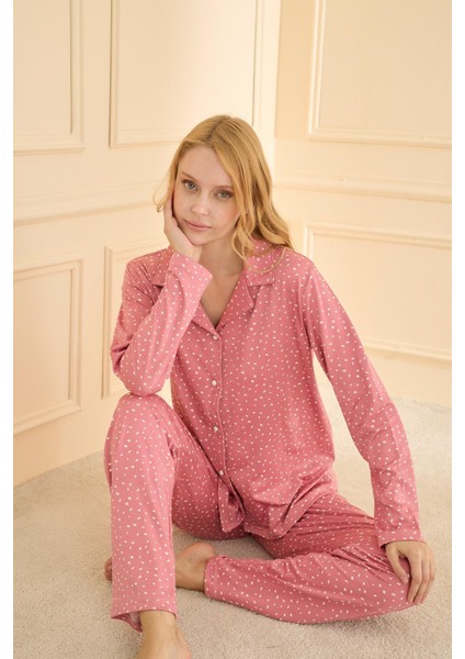 Kadın Sandy Genç Önden Düğmeli Pijama Takımı | Pudra 19103-558 fiyatları