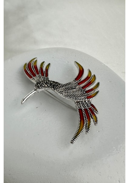 Renkli Taş Detaylı Zarif Anka Kuşu Broş (7cm) fiyatları