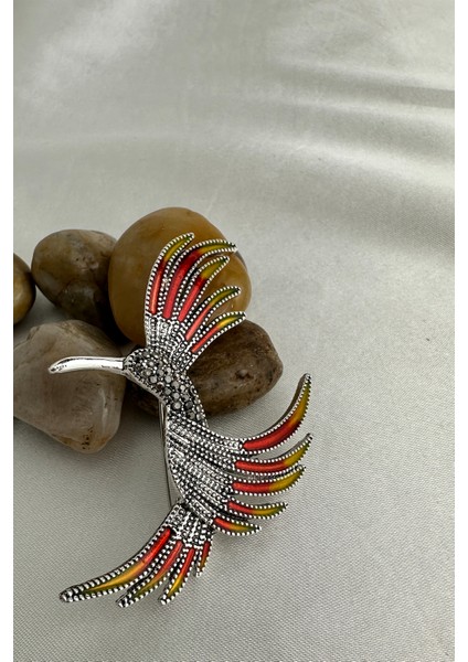 Renkli Taş Detaylı Zarif Anka Kuşu Broş (7cm) fırsatları