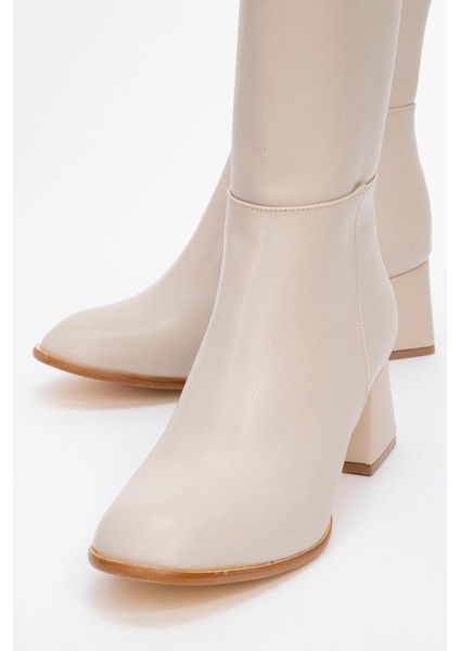 Ökçeli Kadın Çizme Bej Cilt modelleri