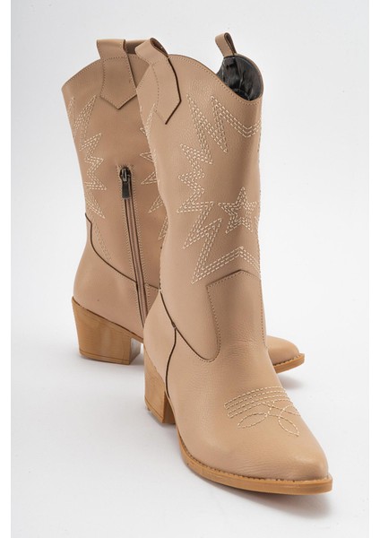 Kaydırmaz Yıldız Desenli Çizme Nude Cilt