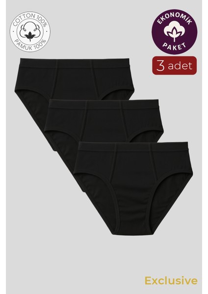 Erkek Pamuklu Süprem Slip Külot 3'lü Paket – Rahat & Dayanıklı | Siyah K0037