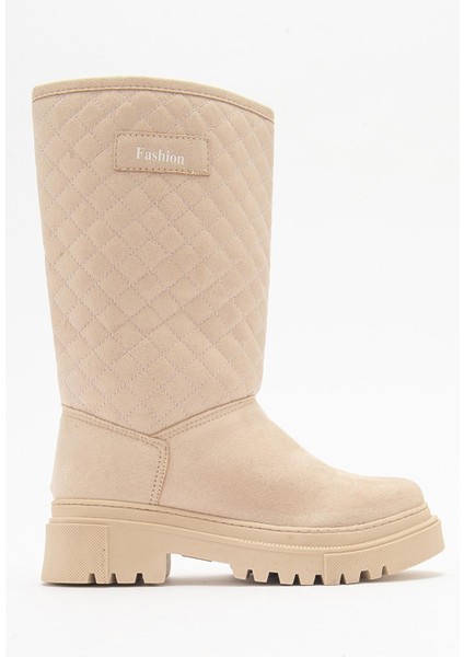 Kaydırmaz Kapitoneli Kadın Çizme Krem Süet fiyatları