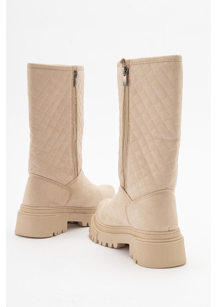 Kaydırmaz Kapitoneli Kadın Çizme Krem Süet fırsatları