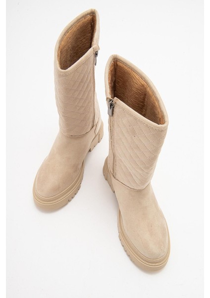 Kaydırmaz Kapitoneli Kadın Çizme Krem Süet indirimleri