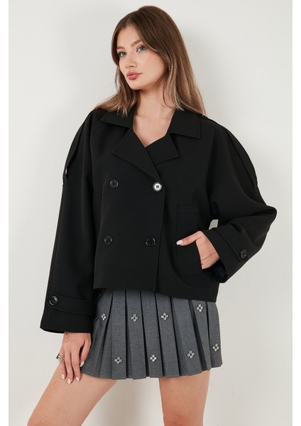 Regular Fit Kruvaze Yaka Düğmeli Astarlı Ceket Mont Bayan Mont 6524955