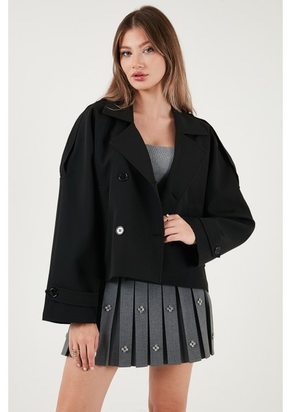 Regular Fit Kruvaze Yaka Düğmeli Astarlı Ceket Mont Bayan Mont 6524955 modelleri