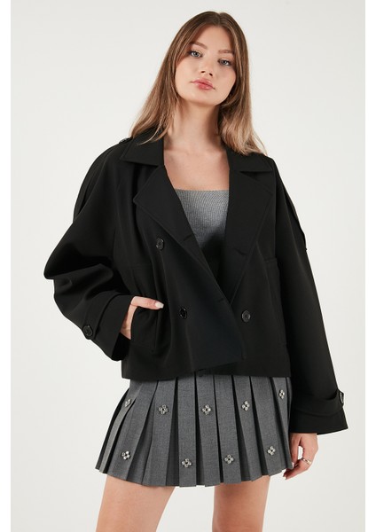 Regular Fit Kruvaze Yaka Düğmeli Astarlı Ceket Mont Bayan Mont 6524955 fırsatları