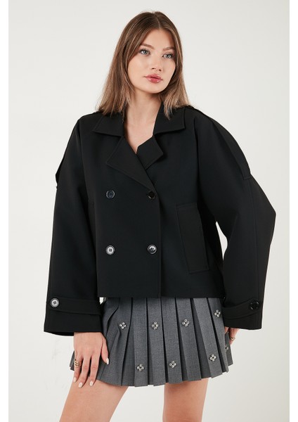 Regular Fit Kruvaze Yaka Düğmeli Astarlı Ceket Mont Bayan Mont 6524955 indirimleri