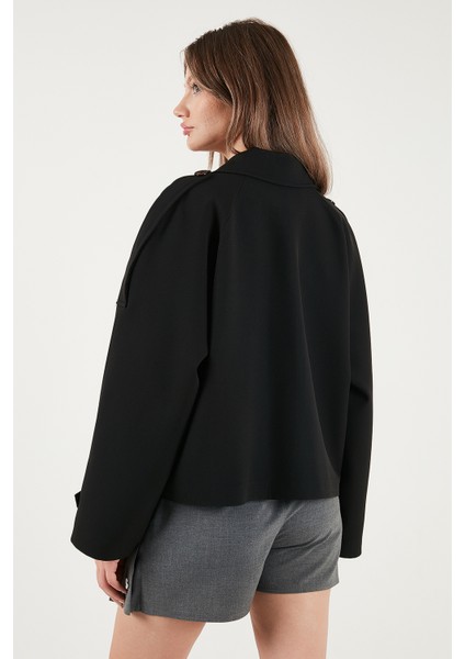 Regular Fit Kruvaze Yaka Düğmeli Astarlı Ceket Mont Bayan Mont 6524955