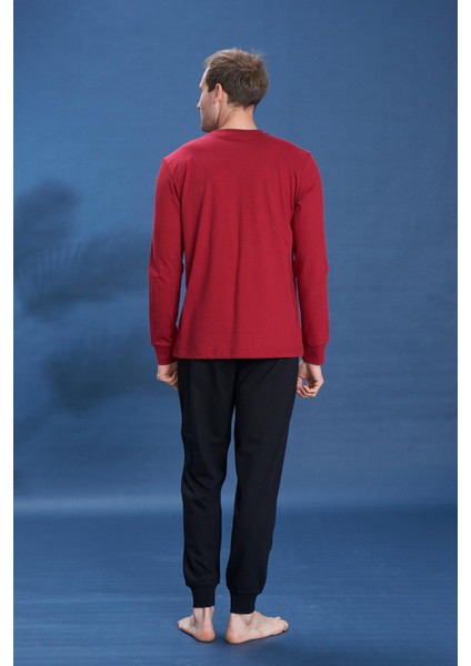 Erkek Penye Süprem Bisiklet Yaka Pijama Takım | Bordo 2137 modelleri