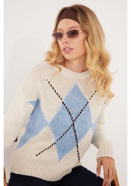 Kadın Regular Fit Klasik Kesim Bisiklet Yaka Mavi Kazak fiyatları