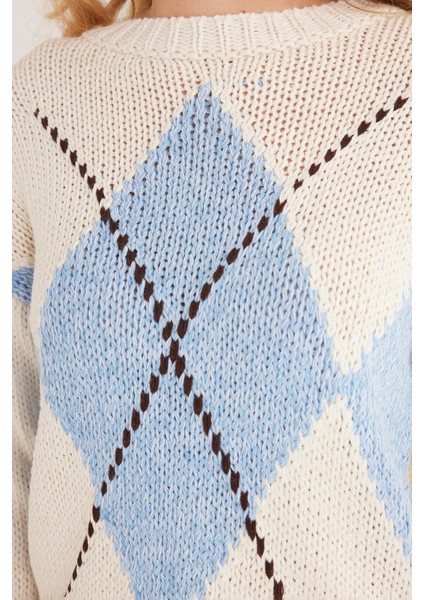 Kadın Regular Fit Klasik Kesim Bisiklet Yaka Mavi Kazak modelleri