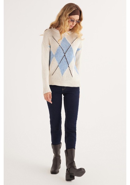 Kadın Regular Fit Klasik Kesim Bisiklet Yaka Mavi Kazak fırsatları