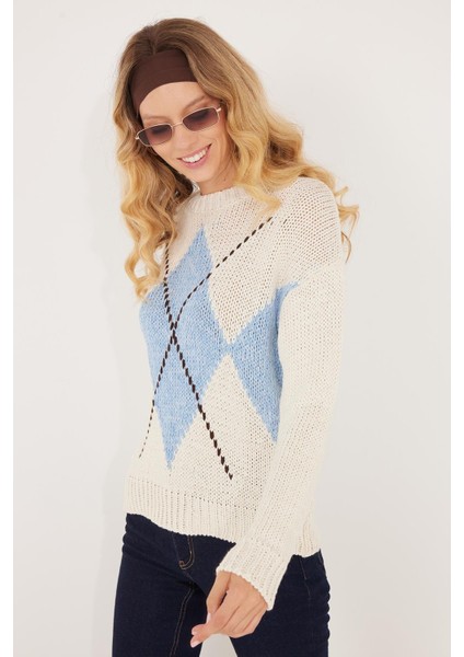 Kadın Regular Fit Klasik Kesim Bisiklet Yaka Mavi Kazak indirimleri