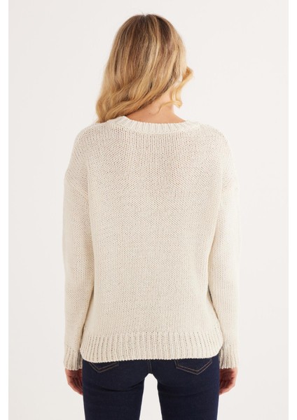 Kadın Regular Fit Klasik Kesim Bisiklet Yaka Mavi Kazak