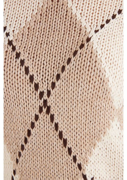 Kadın Regular Fit Klasik Kesim Bisiklet Yaka Bej Kazak