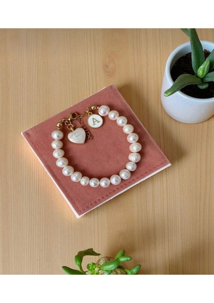 Gerçek Doğal Beyaz Inci Kadın Bileklik Çelik Bağlantı Aparatlı Kalp Harf