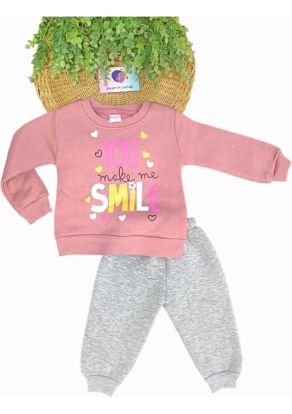 1-4 Yaş Kız Çocuk Baskılı 3iplik Şardonlu Mevsimlik Alt Üst 2li Uzun Kollu Takım Kışlık