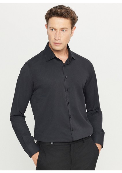 Slim Fit Klasik Yaka Siyah Erkek Gömlek ACE020261535_SYH