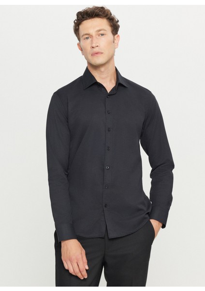 Slim Fit Klasik Yaka Siyah Erkek Gömlek ACE020261535_SYH modelleri