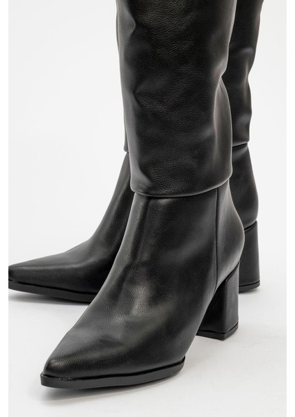 Topuklu Kadın Çizme Siyah Cilt modelleri