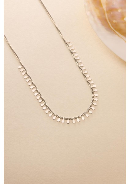 925 Ayar Gümüş Rodyum Kaplama Gurmet Zincirli Minimal Damla Model Kolye