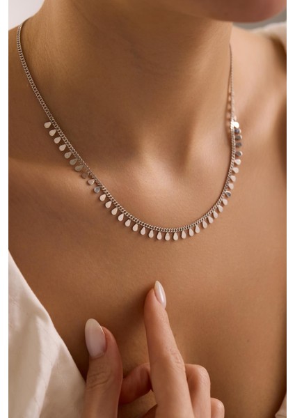 925 Ayar Gümüş Rodyum Kaplama Gurmet Zincirli Minimal Damla Model Kolye modelleri