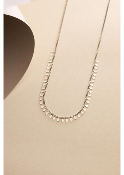 925 Ayar Gümüş Rodyum Kaplama Gurmet Zincirli Minimal Damla Model Kolye fırsatları