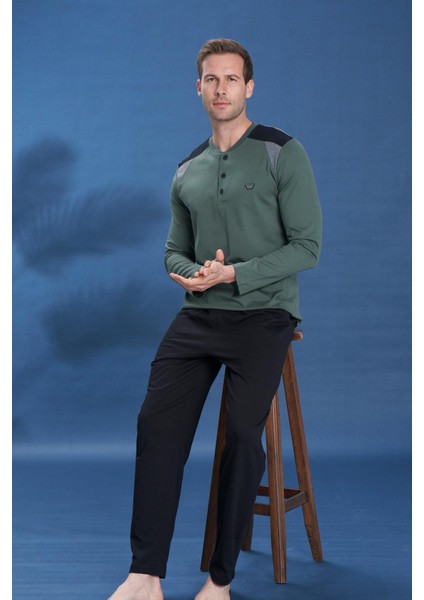 Erkek Penye Süprem Genç Önü Patlı Pijama Takımı | Haki 2119