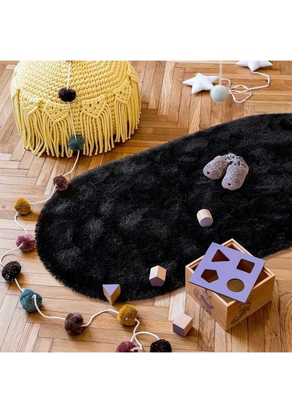 Yumuşak Modern Peluş Kaymaz Salon Oturma Çocuk Yatak Odası Mutfak Antre Siyah