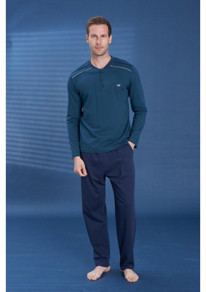 Erkek Penye Süprem Battal Önü Patlı Pijama Takımı | Petrol Yeşili 2112