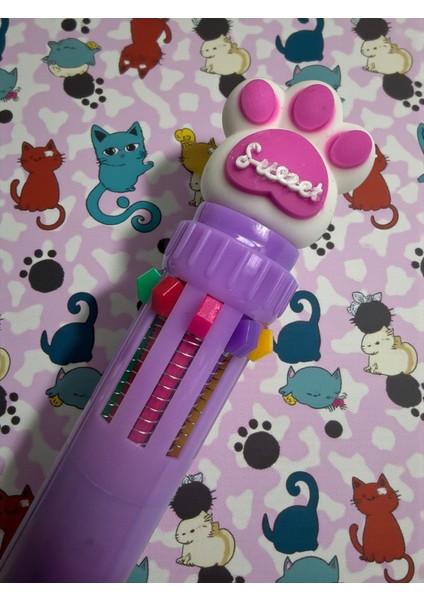 10 Renkli Pati Tasarımlı Çok Fonksiyonlu Tükenmez Kalem, Otomatik Mekanizma, Pembe Mavi Mor fiyatları