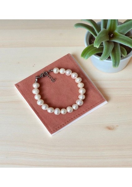 Gerçek Doğal Beyaz Inci Kadın 8 mm Bileklik Çelik Bağlantı Aparatlı Sade Gelin Incisi