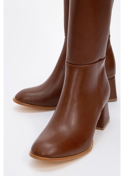 Ökçeli Kadın Çizme Kahve Cilt modelleri