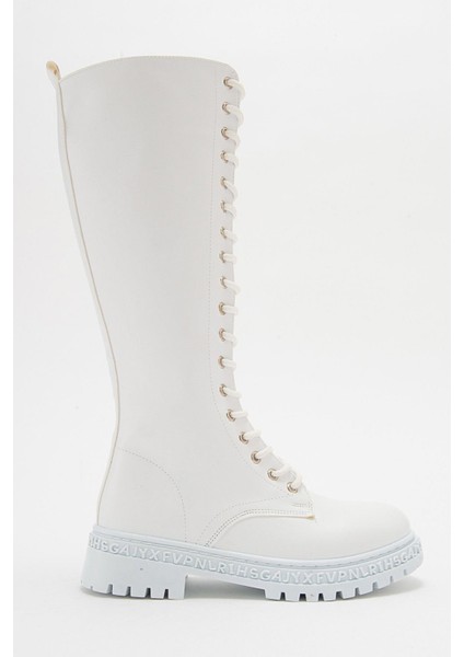 Kaydırmaz Çok Bağcıklı Fermuarlı Çizme Beyaz Cilt fiyatları