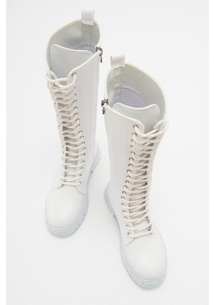Kaydırmaz Çok Bağcıklı Fermuarlı Çizme Beyaz Cilt fırsatları
