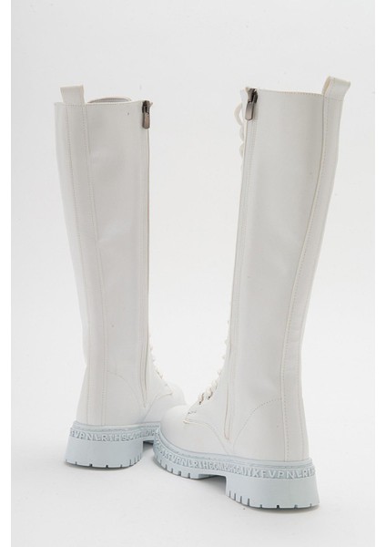 Kaydırmaz Çok Bağcıklı Fermuarlı Çizme Beyaz Cilt indirimleri