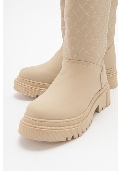 Kaydırmaz Kapitoneli Kadın Çizme Krem Zümrüt modelleri