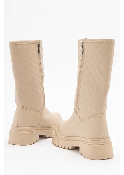 Kaydırmaz Kapitoneli Kadın Çizme Krem Zümrüt fırsatları