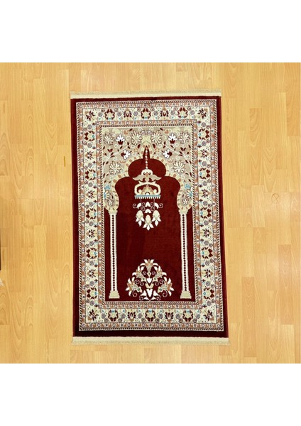 Geleneksel Motifli Yünlü Seccade Bordo