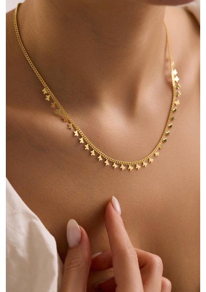 925 Ayar Gümüş Gold Kaplama Gurmet Zircirli Minimal Kelebek Model Kolye