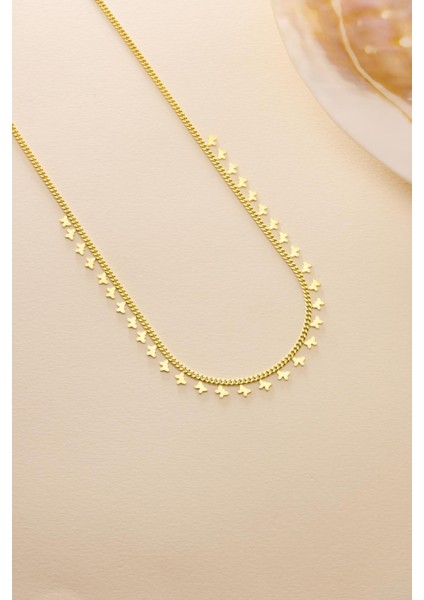 925 Ayar Gümüş Gold Kaplama Gurmet Zircirli Minimal Kelebek Model Kolye fiyatları