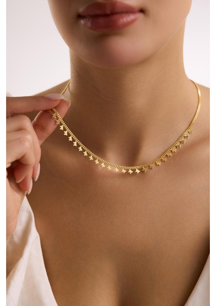 925 Ayar Gümüş Gold Kaplama Gurmet Zircirli Minimal Kelebek Model Kolye modelleri