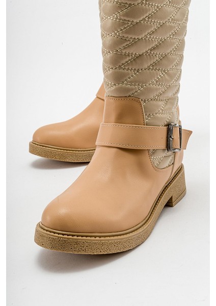 Kaydırmaz Tokalı Kadın Çizme Nude Bej modelleri
