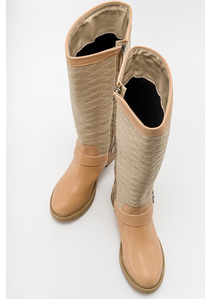 Kaydırmaz Tokalı Kadın Çizme Nude Bej indirimleri