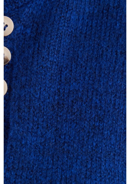 Kadın Oversize Geniş Kesim Düğmeli Yaka lacivert Kazak