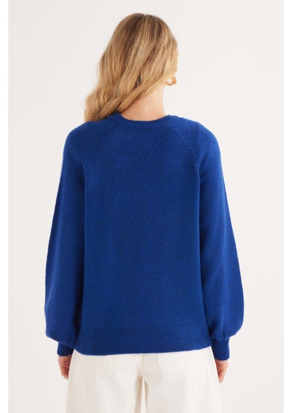 Kadın Oversize Geniş Kesim Düğmeli Yaka lacivert Kazak