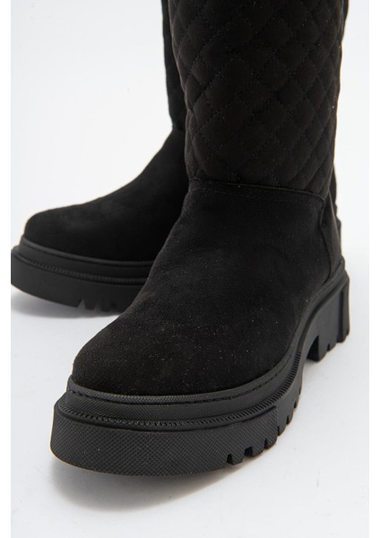 Kaydırmaz Kapitoneli Kadın Çizme Siyah Süet modelleri